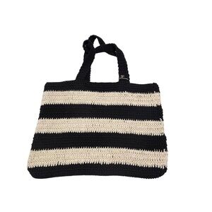 A New Day Hand Crafted Woven Tote Bag black ivory crochet shoulder tote bag NWT